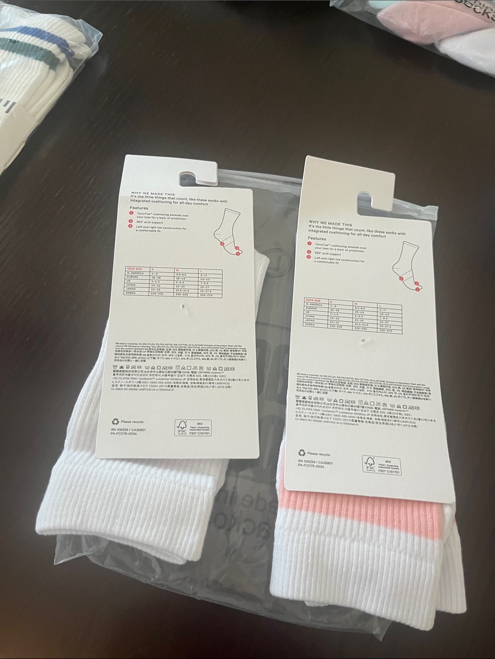 lululemon athletica Daily Essentials Crew Socks - White with Pink Accent - Picture 2 of 5